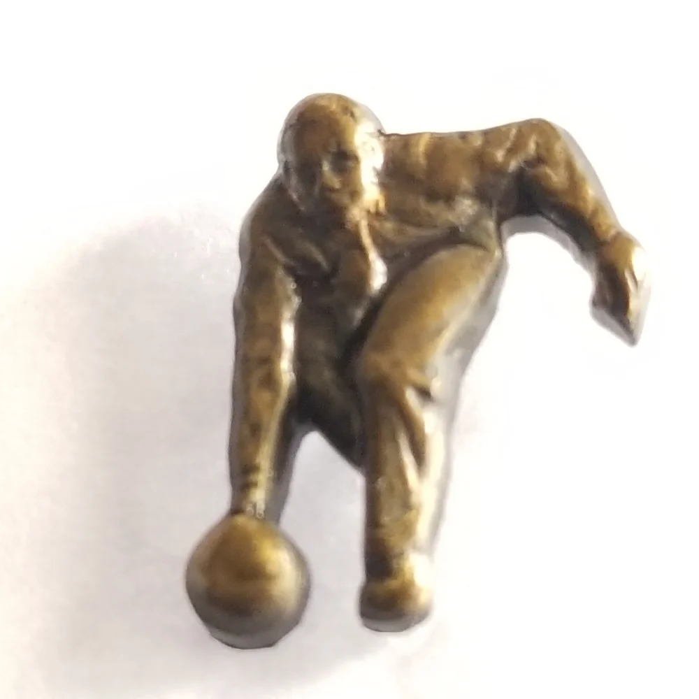 Vintage bowler pin tiny bowling man bronze - gold tone bowl brooch
